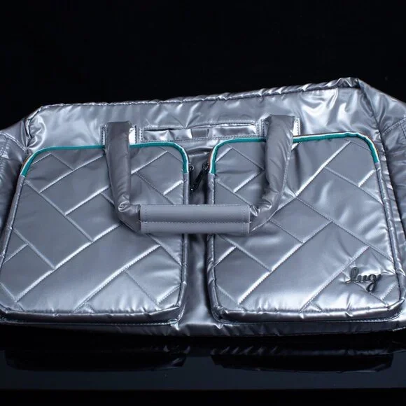 Lug Drifter Quilted Silver Tote Bag With Double Zipper Closure & Multi-Pockets - Picture 10 of 12